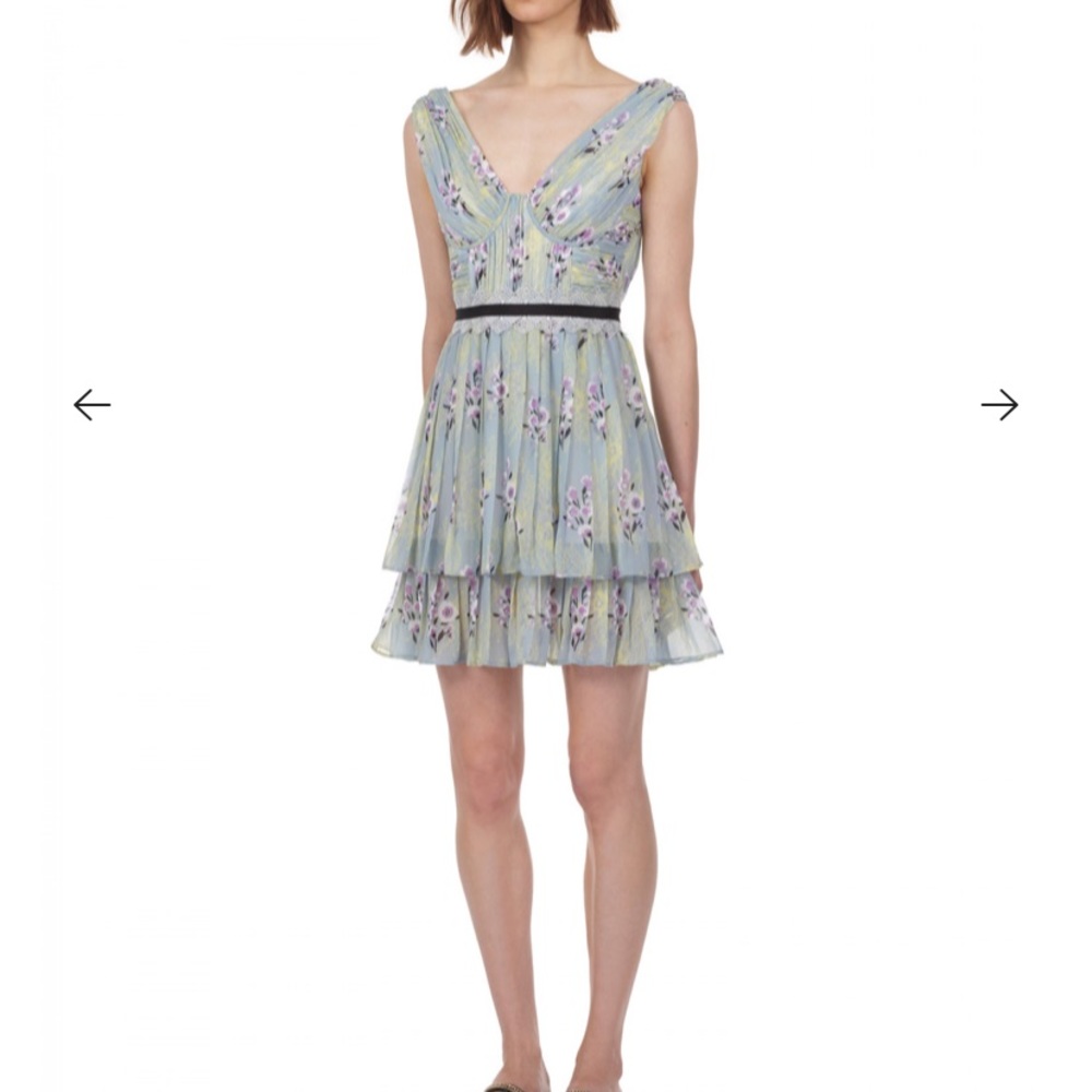 Self-portrait floral lace printed chiffon dress